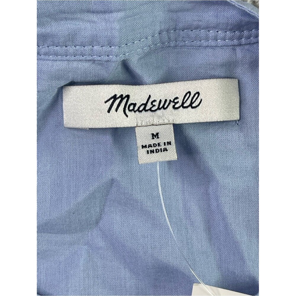 Madewell Shirred Crewneck Button-Up Top Women’s Medium Tranquil Blue Lightweight - Picture 8 of 10
